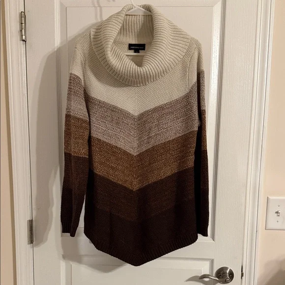Cozy Chevron Cowl Neck Sweater - Cream and Brown - Picture 1 of 4